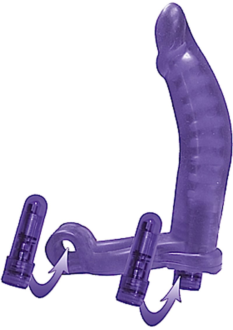Double Penetrator Cockring With 2 Variable Speed Wireless Bullets Purple