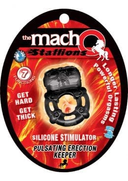 The Macho Stallions Pulsating Erection Keeper 7 Functions Silicone Waterproof Black