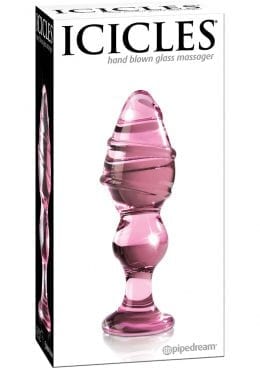 Icicles No 27 Textured Glass Anal Plug Pink 5.75 Inch