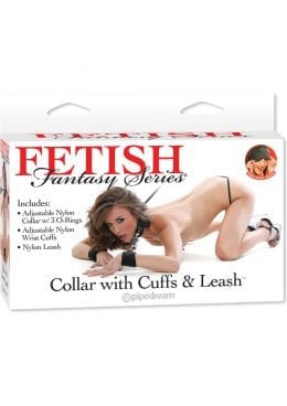 Fetish Fantasy Series Collar With Cuffs and Leash Adjustable Nylon Bondage Restraint Kit Black