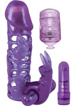 Clit Tickler Penis Extender Vibrating Sleeve Purple 4.75 Inch