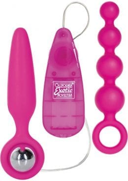 Booty Call Booty Vibro Kit Silicone Wired Remote Control Anal Probes Pink 2 Each