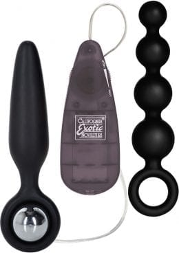 Booty Call Booty Vibro Kit Silicone Wired Remote Control Anal Probes Black 2Each