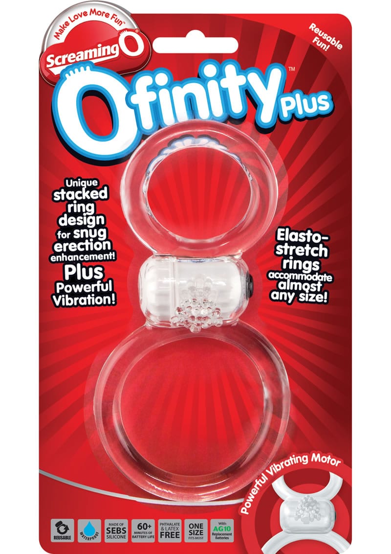 Ofinity Plus Super Stretchy Vibrating Double Silicone Cockring Waterproof Clear