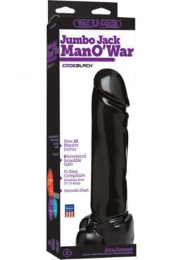 Vac U Lock Codeblack Jumbo Jack Man O War Cock Attachment Black 10 Inch