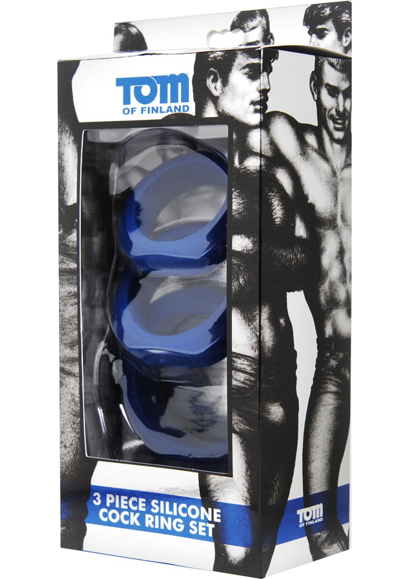 Tom Of Finland 3 Piece Silicone Cock Ring Set Blue