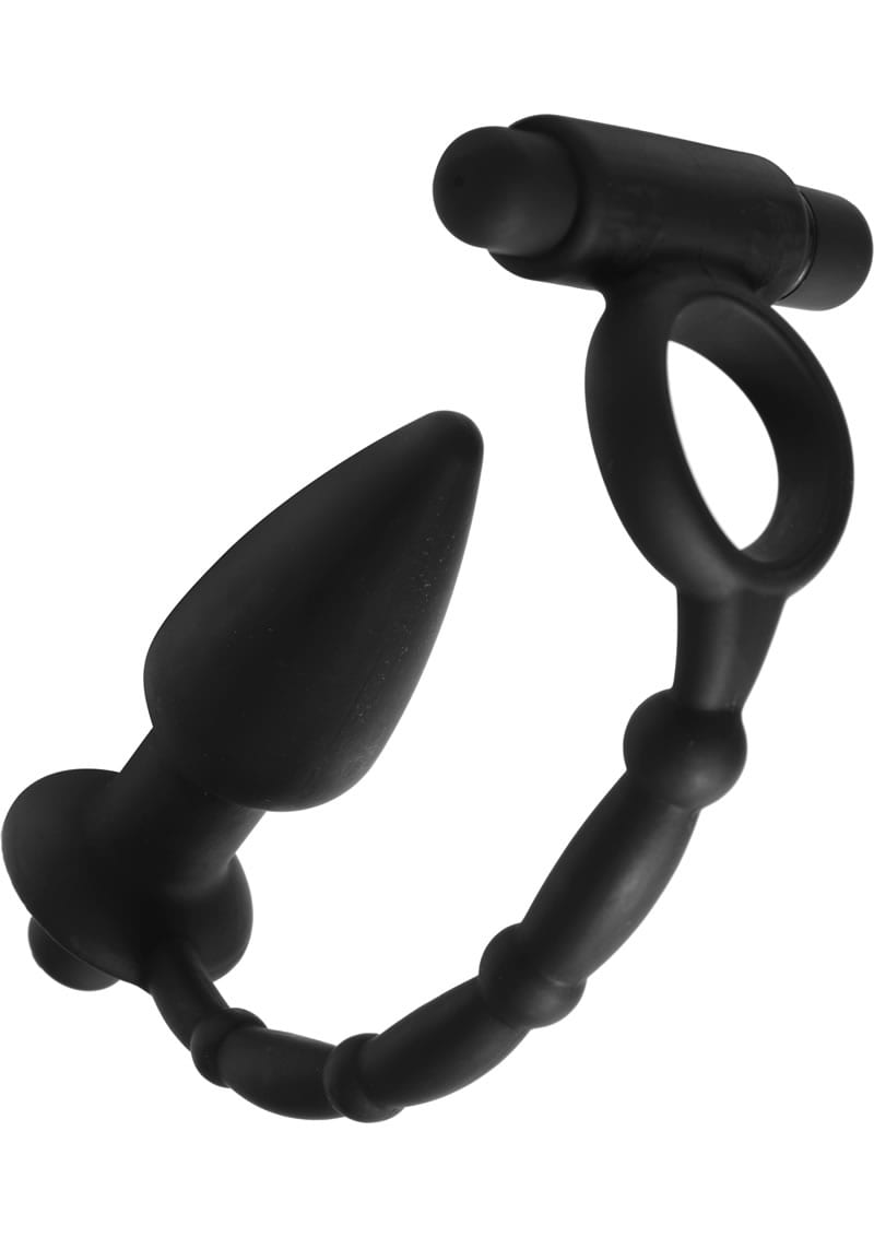 Master Series Viaticus Dual Silicone Cock Ring And Anal Plug Vibe Black 5 Inch