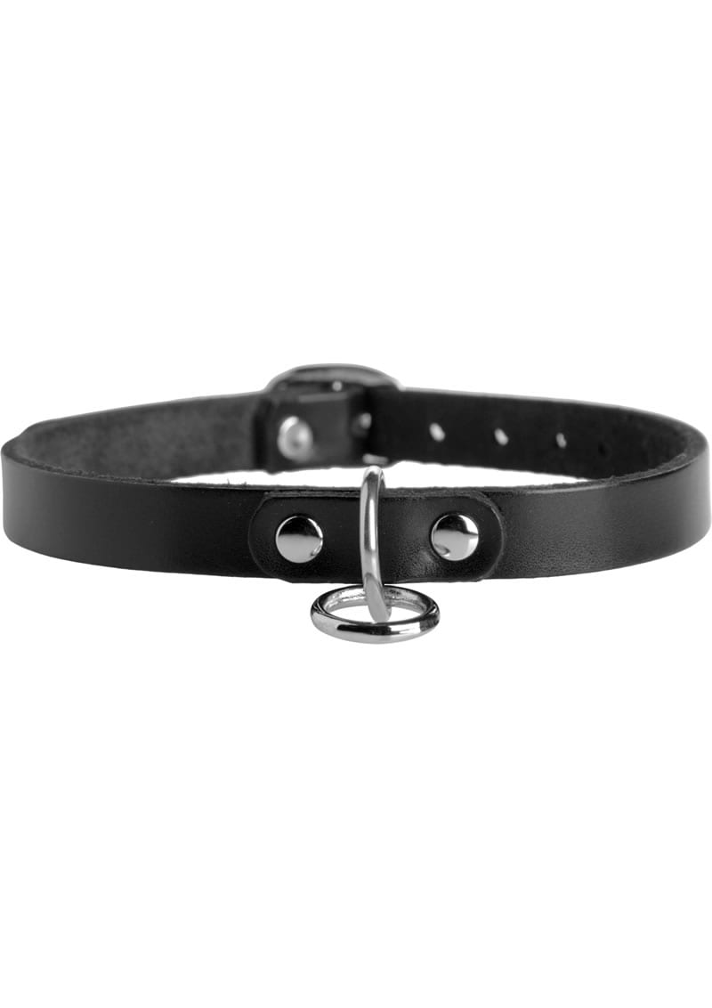 Choker Collar with O Ring Leather Steel Black Small