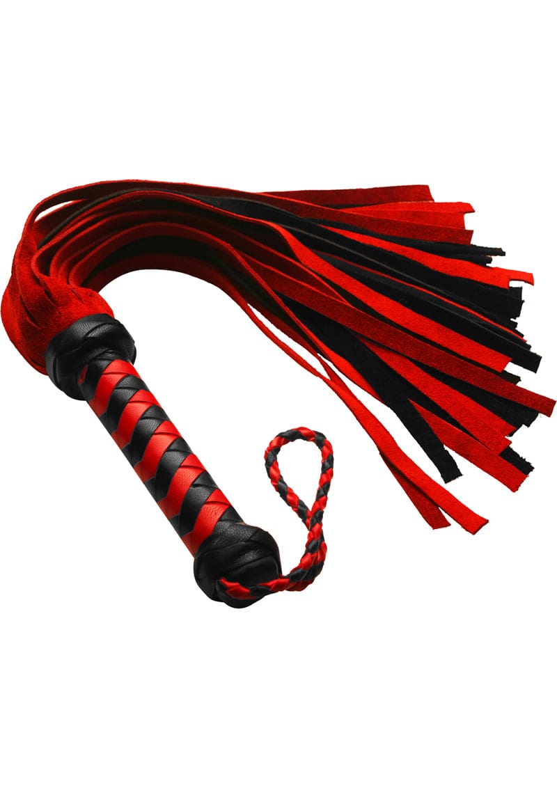 Strict Leather Short Flogger Suede Red And Black 17.5 Inch