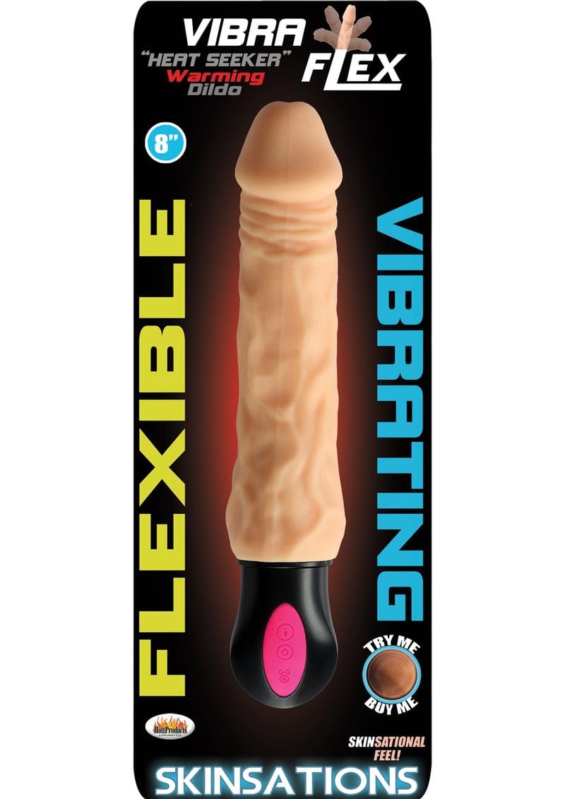 Skinsations Vibra Flex Heat Seeker Warming Dildo Flesh 8 Inch