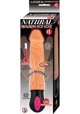 Natural Realskin Hot Cock #1 USB Rechargeable Warming Realistic Vibrator Waterproof Flesh 7 Inch