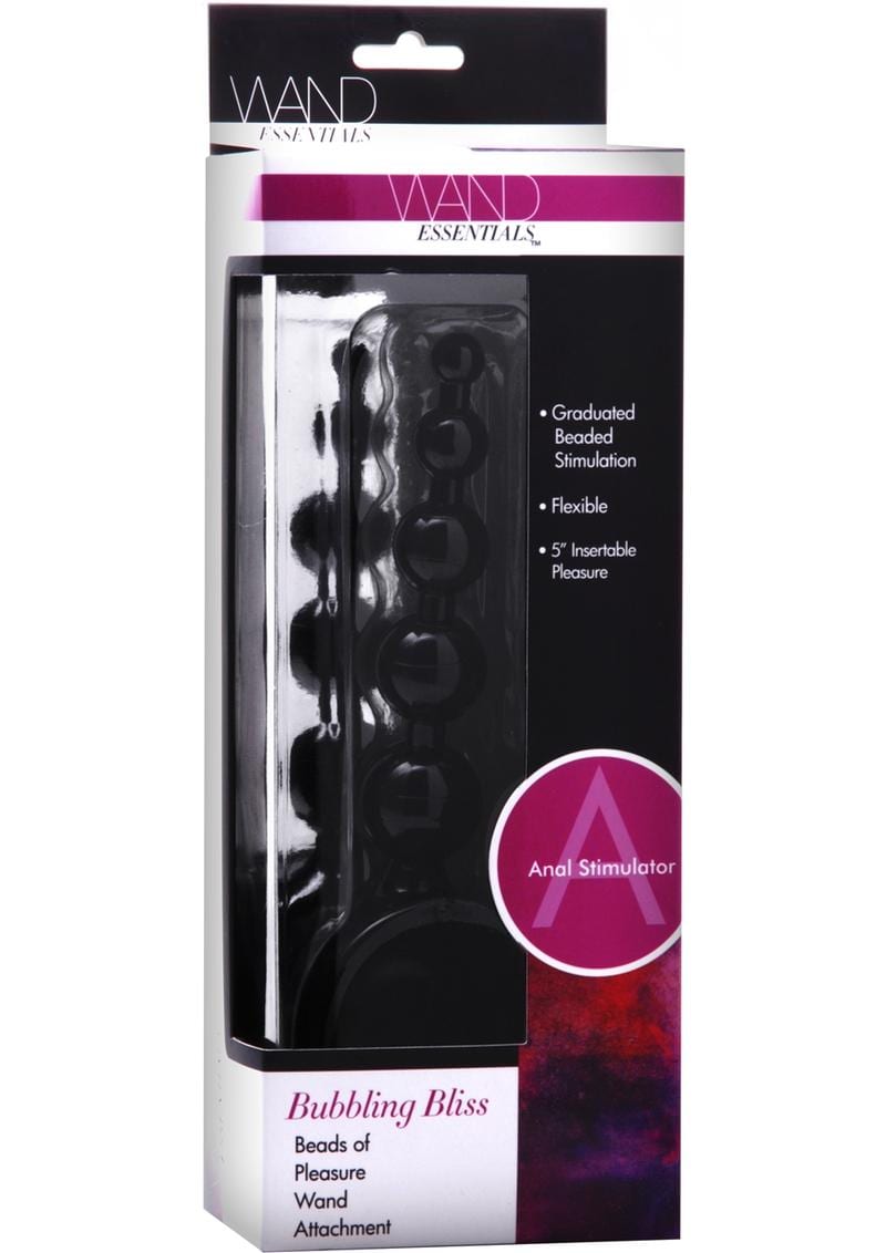 Wand Essentials Bubbling Bliss Beads Of Pleasure Anal Wand Attachment Black 5 Inch