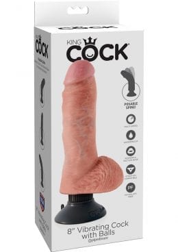 King Cock Vibrating Realistic Dildo With Balls Waterproof Flesh 8 Inch