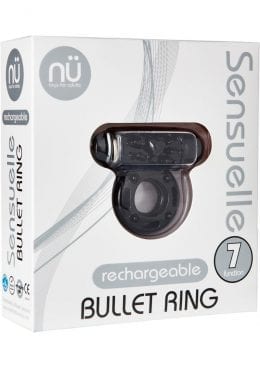 Nu Sensuelle Bullet Ring 7 Function Silicone Rechargeable C Ring Waterproof Black