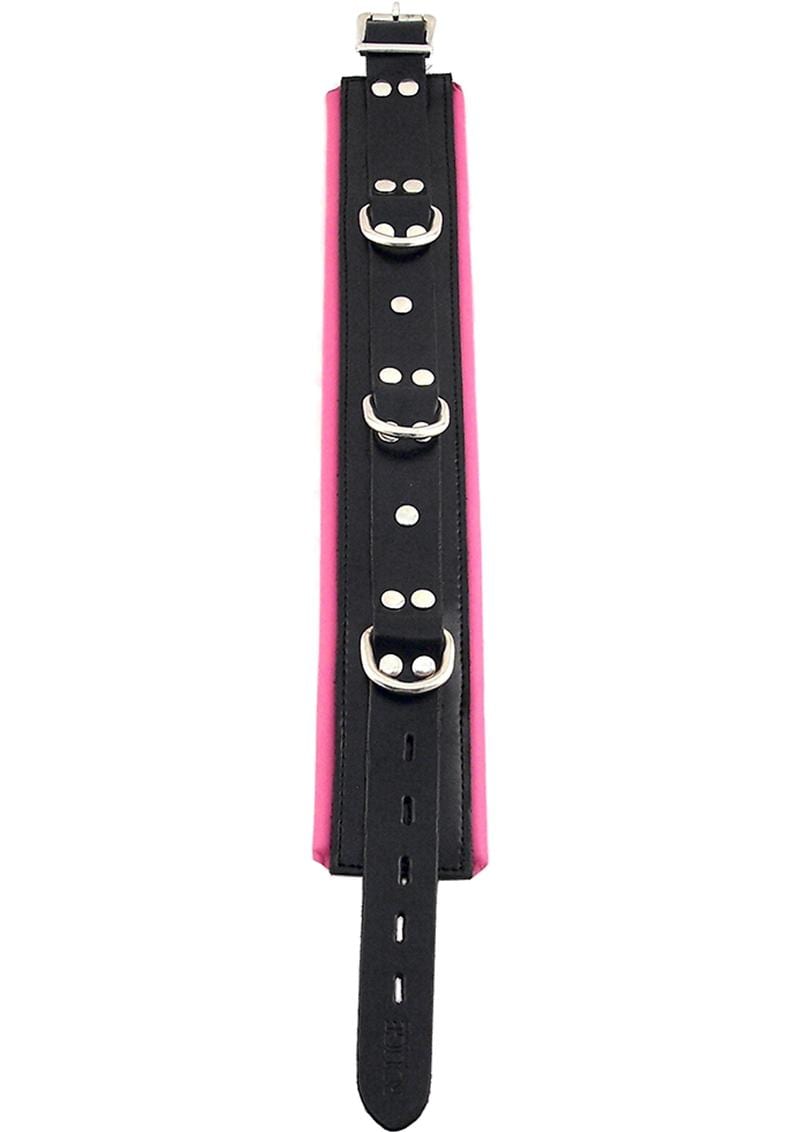 Rouge 3 D-Ring Padded Leather Adjustable Collar - Black And Pink