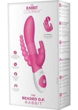 The Beaded DP Rabbit USB Rechargeable Clitoral And Anal Stimulation Silicone Vibrator Splashproof Hot Pink