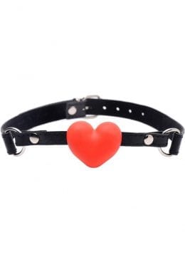 Frisky Heart Beat Silicone Heart Shaped Mouth Gag With Adjustable Strap Red And Black