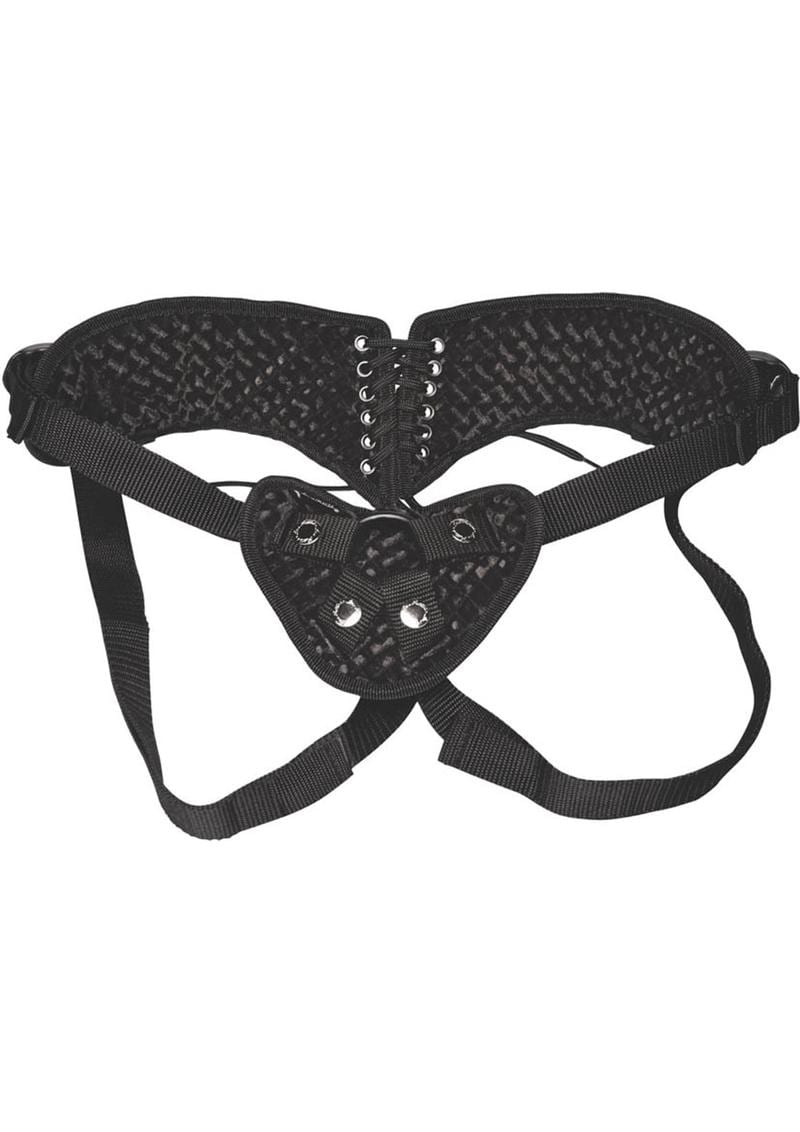 Lux Fetish Diamond Velvet Strap-On Corset Adjustable Black