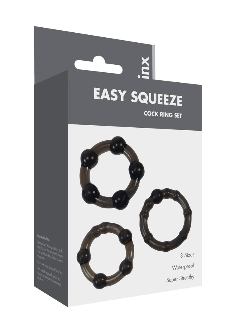Linx Easy Squeeze Cock Ring Set Waterproof Black 3 Per Pack