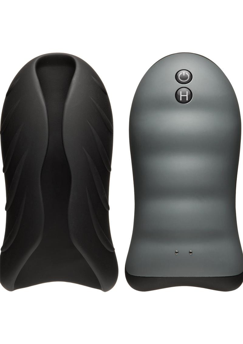 OptiMale Secondskyn Silicone Warming Stroker Vibrating USB Rechargeable Masturbator Black 5.5 Inch