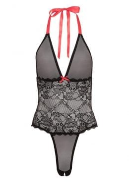 Barely B V Plunge Lace and Mesh Teddy Blk