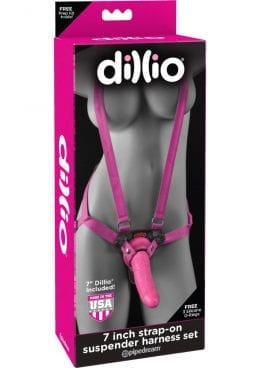 Dillio Strap-On Suspender Harness Set With Silicone Dong Pink 7 Inch