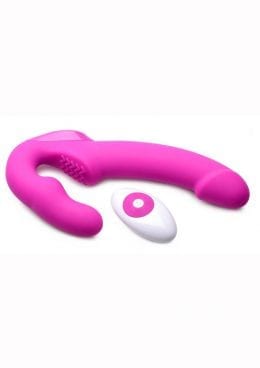 Strapless Strap On! Strap U Urge Vibrating Strapless Strap On With Remote Control Silicone Rechargeable Waterproof Pink 6 Inches - Image 2