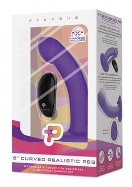 Pegasus Curved Realistic Peg Silicone Rechargeable Dildo with Remote Control 6in -  Purple