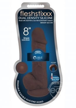 FlexhStixxx Dual Density Silicone Bendable Dong With Balls 8 in - Chocolate