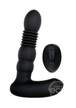 NEW: Adam & Eve`s Warming Thrusting Silicone Vibrating Rechargeable Prostate Probe With Remote Control - Black - Image 2