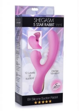Inmi 5 Star 8X Silicone Rechargeable Suction Rabbit Vibrator - Pink