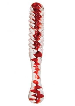 Adam andamp; Eve Eve`s Sweetheart Swirl Glass Dildo 8.9in - Clear/Red
