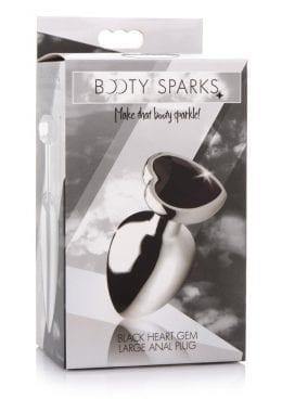 Booty Sparks Black Heart Gem Anal Plug - Large - Black/Silver