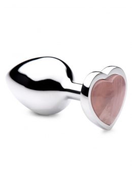 Booty Sparks Gemstones Rose Quartz Heart Anal Plug - Medium - Pink