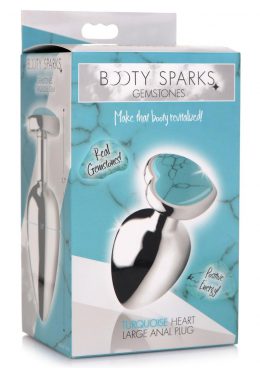 Booty Sparks Gemstones Turquoise Heart Anal Plug - Large - Blue
