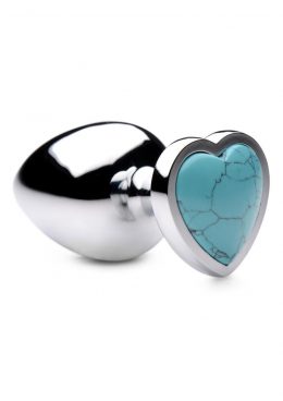 Booty Sparks Gemstones Turquoise Heart Anal Plug - Large - Blue