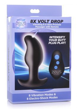 Zeus Vibrating andamp; E-Stimulating Silicone Rechargeable Prostate Massager With Remote Control - Black