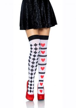 Leg Avenue Harlequin And Heart Thigh High - O/S - White/Red/Black