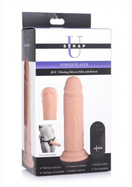 Strap U Power Player 28X Vibrating Silicone Dildo with Remote Control - Vanilla