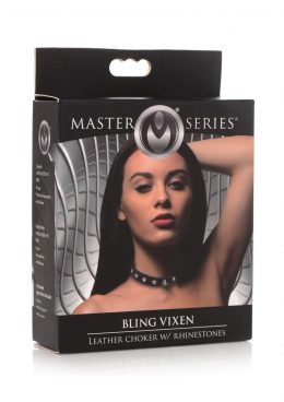 Master Series Bling Vixen Leather Collar with Rhinestones - Clear