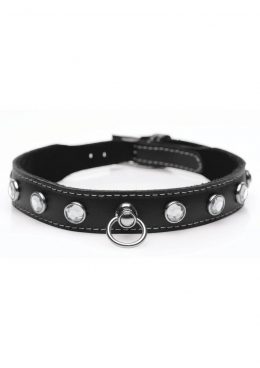 Master Series Bling Vixen Leather Collar with Rhinestones - Clear