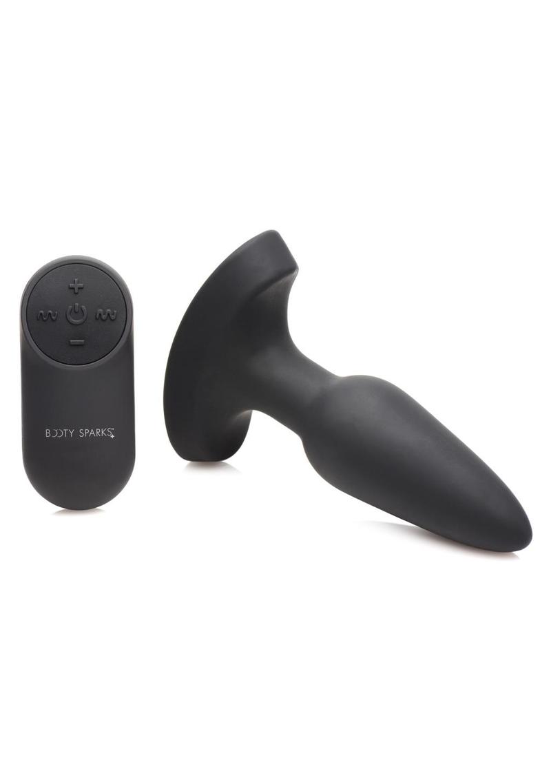 Booty Sparks Laser Heart Rechargeable Silicone Anal Plug with Remote Control - Small - Black with Red Lights