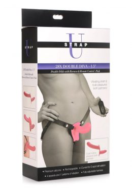 Strap U 28x Rechargeable Silicone 28X Double Dildo with Harness andamp; Remote Control - Pink