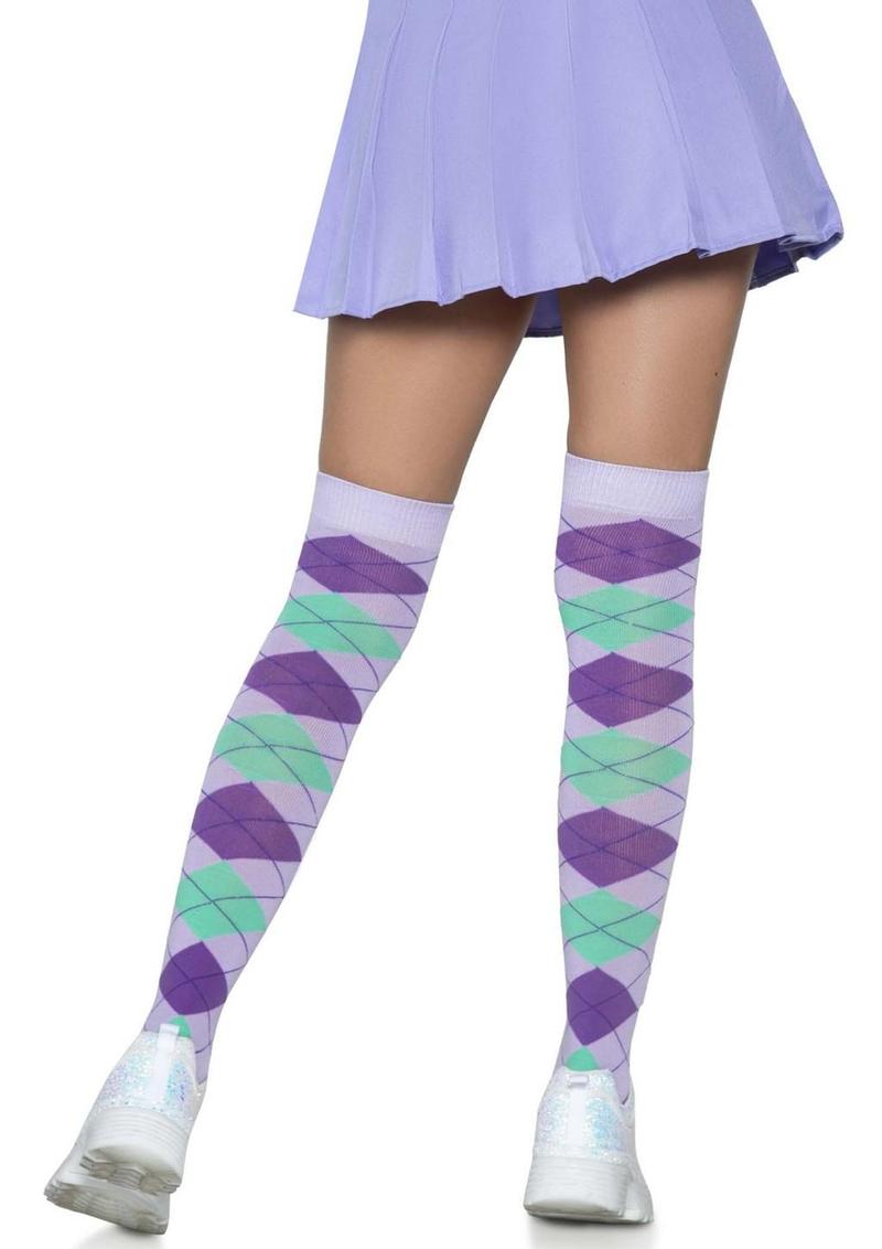 Leg Avenue Argyle Knit Over The Knee Socks - O/S - Lavender