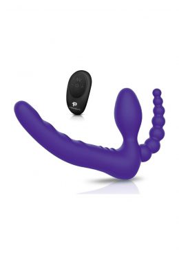 Pegasus Remote Control Strapless D.P. Silicone Strap-On - Purple