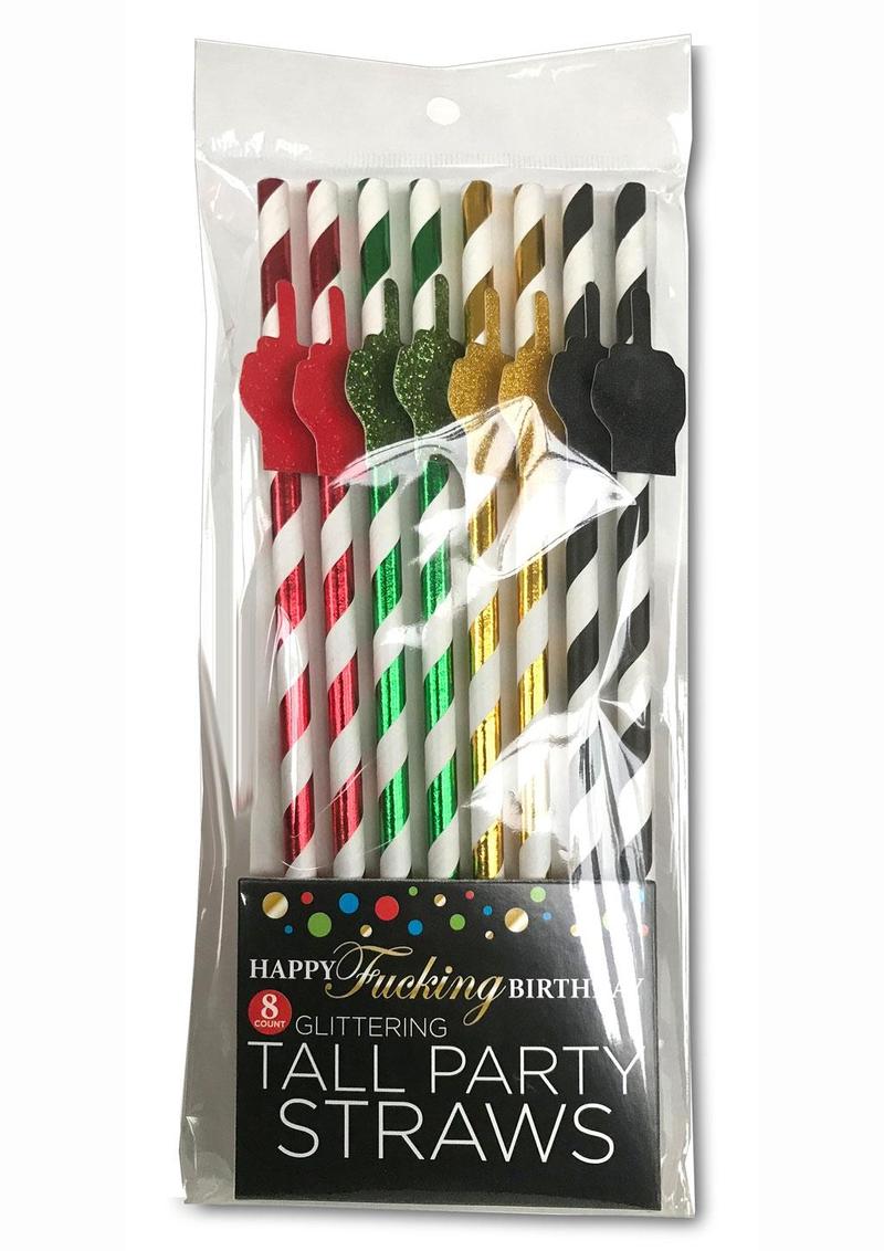 Happy F`n Birthday Tall Party Straws (8 per Pack) - Assorted Colors