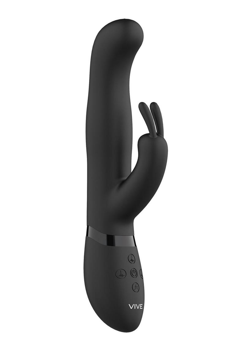 Vive Izara Triple Action Rechargeable Silicone Rotating Beaded G-Spot Rabbit Vibrator - Black