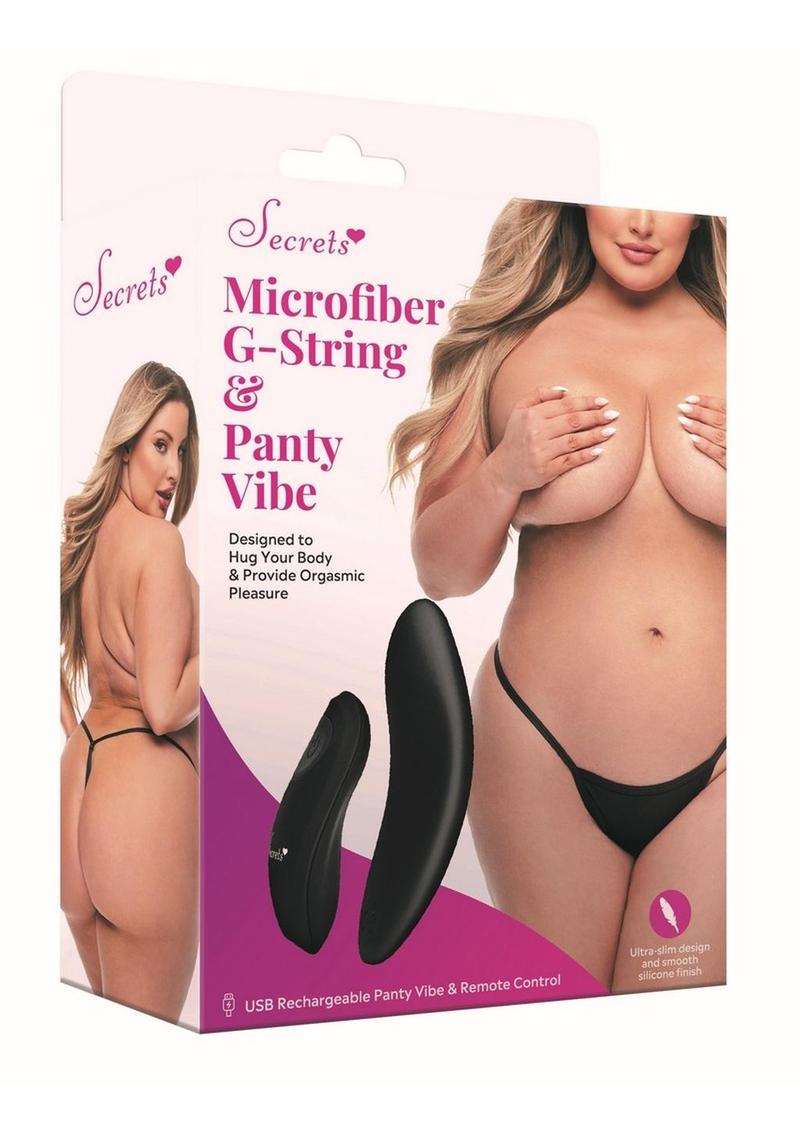 Secret Kisses Rechargeable Silicone Microfiber G-String and Panty Vibe with Remote Control - Queen - Black