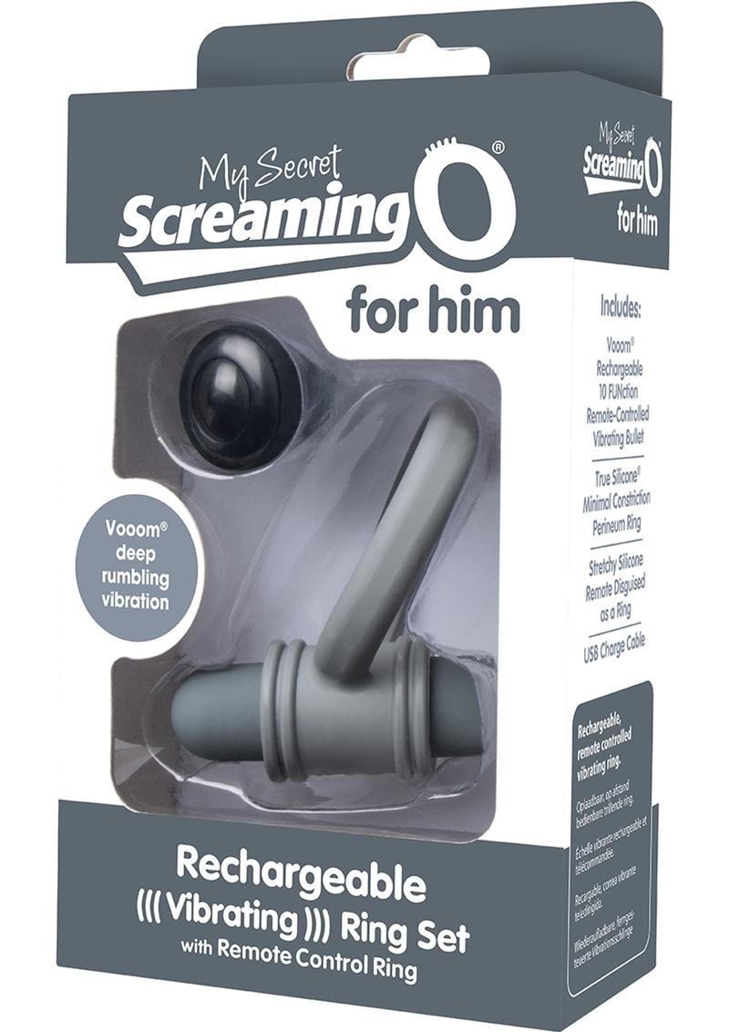 My Secret USB Rechargeable Vibrating Silicone Cock Ring Set For Him Waterproof - Grey
