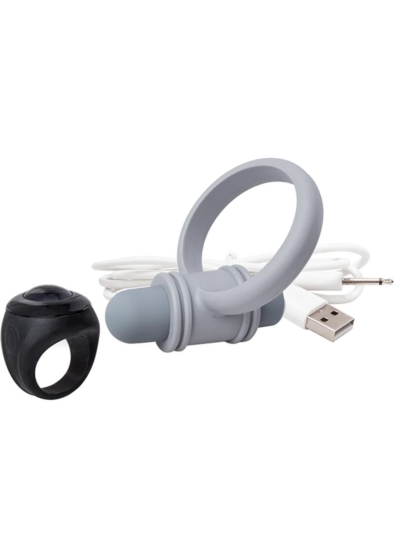 My Secret USB Rechargeable Vibrating Silicone Cock Ring Set For Him Waterproof - Grey
